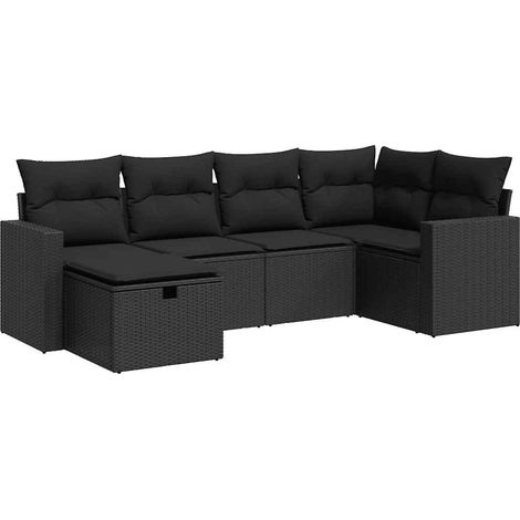 Set Divano da Giardino 6 pz con Cuscini Nero in Polyrattan vidaXL (1/5)