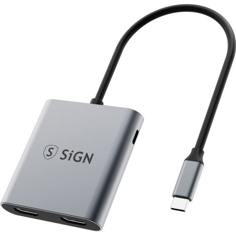 Adaptador de señal 2 en 1, USB-C a 2 HDMI 2.0 + USB-C, 4K, 100 W de potencia