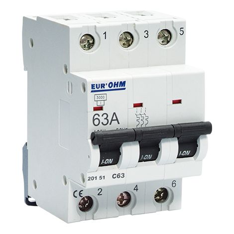 Disjoncteur 3P 63A courbe C 4,5kA EUR'OHM 20151