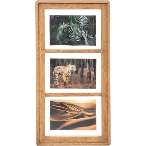 Pêle-mêle 3 photos en bois de manguier et verre 24 x 47,5 cm – Installation murale facile – Pour photos 10x15 cm – Atmosphera (1/2)