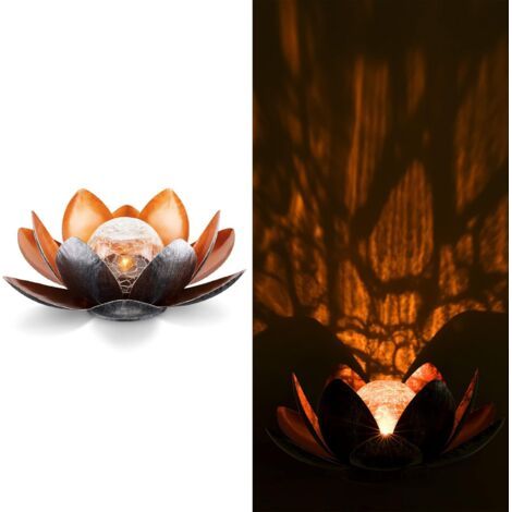 Lampe solaire Lotus (couleur ambre), Ø 27 cm, hauteur 12 cm, métal