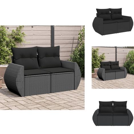 Canapé de jardin avec coussins 2 places noir résine tressée - Canapé De Jardin - Salon De Jardin - Meuble De Jardin - Résine Tressée - Rotin Synthétique (1/5)