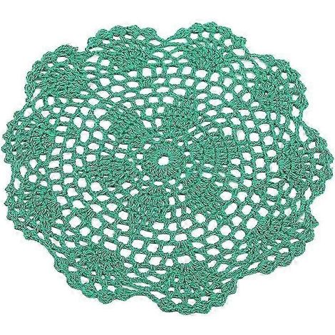 Napperon rond de 30 cm en mélange de coton, crocheté à la main, dentelle florale, vert. (1/4)