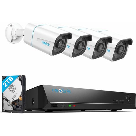 Reolink 4K Kit Videosorveglianza IP PoE, Intelligente Rilevamento di persone e veicoli, 8CH 2TB NVR e 4X 8MP Telecamera Esterno PoE Impermeabile, Visione Notturna, Registrazione 24/7, RLK8-810B4-A
