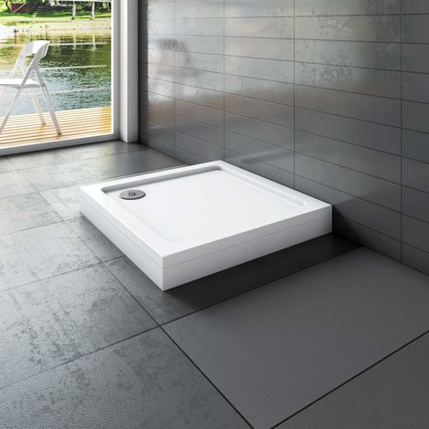 Receveur de douche à l'italien blanc - L.76xl.76cm - Bac à douche extra plat avec le kit de plinthe et pieds - En résine - carré (1/3)
