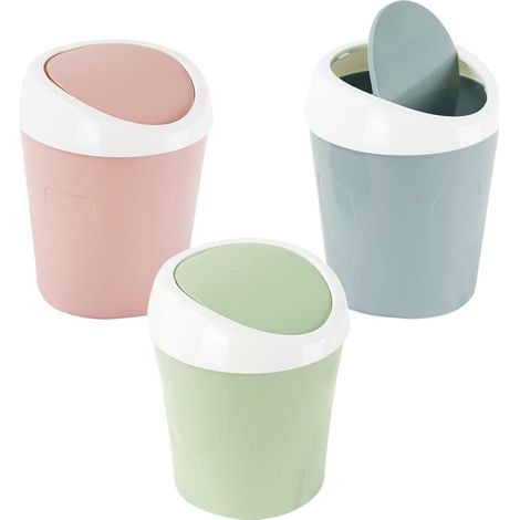 Mini poubelle en plastique, petite poubelle de bureau avec couvercle basculant pour la maison, le bureau, la cuisine, la coiffeuse, la chambre, la salle de bain (1/5)