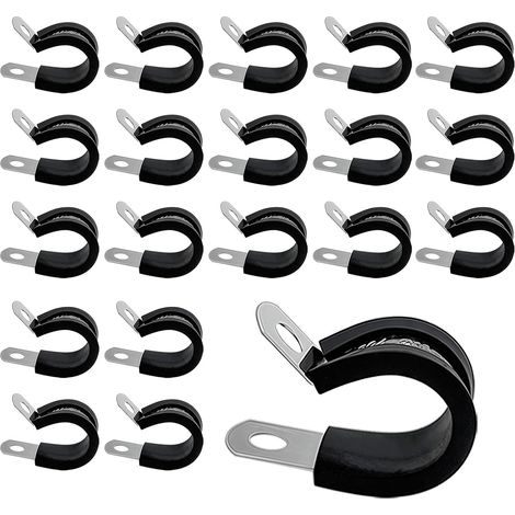 Paquete de 20 abrazaderas tipo P de 16 mm con almohadillas de goma, abrazaderas de manguera de acero inoxidable de alta resistencia. (1/5)