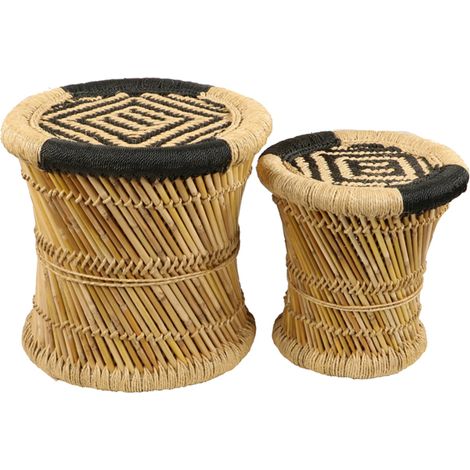 Set de 2 Tables d'appoint en Corde et Bambou Noir -PEGANE-