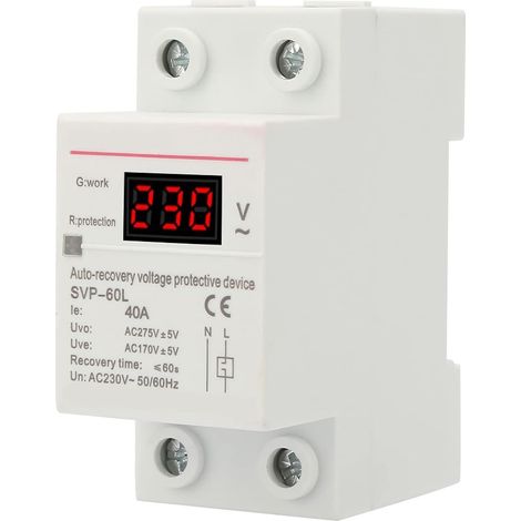 Protecteur de Tension À Récupération Automatique, 230V 40A Protecteur de Surtension Et Sous-Tension Monophasé Avec Interrupteur de Reconnexion Du Circuit, pour Appareils Électroménagers, Parafoudre (1/5)