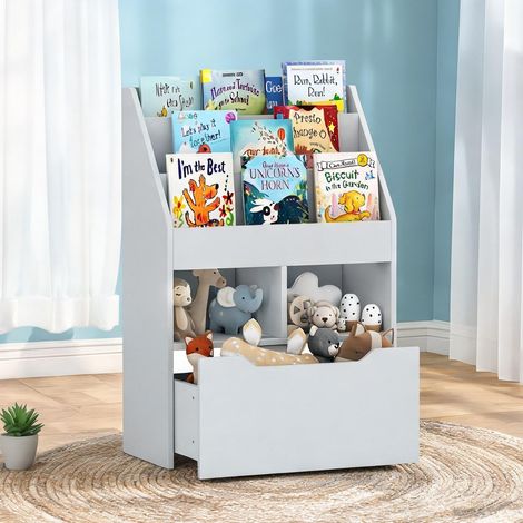 Bibliothèque MDF grise 60 x 30 x 90 cm avec tiroir pour enfants (1/5)