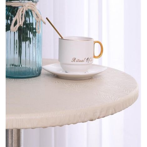 Mantel redondo elástico e impermeable para mesa,Resistente al aceite,Resistente a las manchas,Protector de mesa elástico,120 cm Beige (1/5)