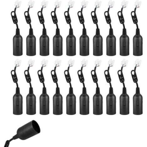 20-Piece E14 Sockets with Cable, Construction/Renovation Sockets, Replacement E14 Bulb Holders with Cable for LED, Halogen, and Incandescent Bulbs, Black