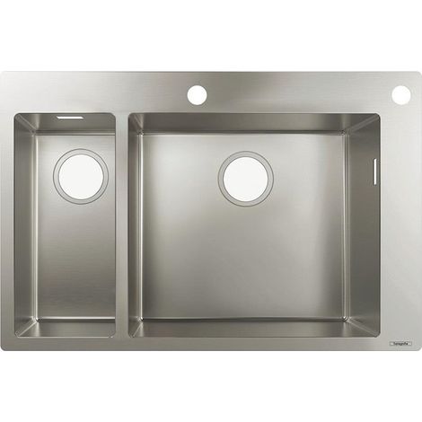 S712-F655 Évier encastré 180 x 450avec 2 trou s pour robinet acier inoxydable