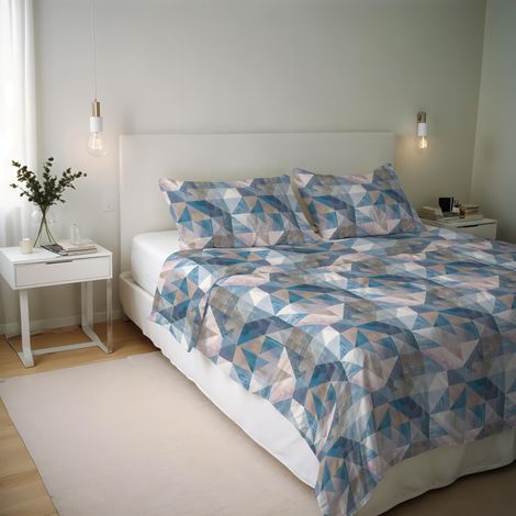 Housse de Couette en Coton et Fibres recyclées, lit Double, modèle : Sepik Blue, confectionné en Italie (1/5)