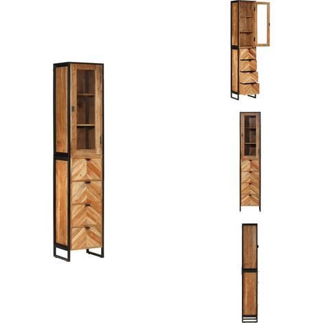 Armoire de salle de bain 40x27x190 cm bois massif d'acacia - Meuble De Salle De Bain - Armoire De Salle De Bain - Rangement Salle De Bain - Commode Salle De Bain - Meubles De Rangement (1/5)