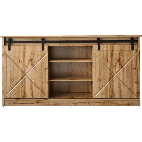 Bb-Loisir – Commode de rangement chêne wotan 160x81x35cm – Façades coulissantes – Panneau MDF et ABS – Meuble moderne pour salon ou chambre (1/4)