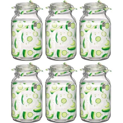 Lot de 6 bocaux hermétiques à bouchon mécanique, bocal pot de conservation, capacité 3 L - Ø 14 x Hauteur 24.2 cm (1/3)