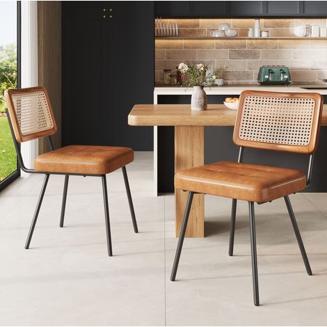 CHICFURN Set di 2 sedie da pranzo 61x46x76 cm in PU marrone, rattan e metallo (1/5)