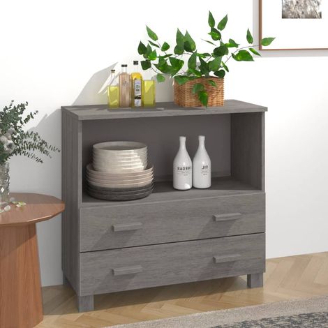 Buffet, Meuble de Rangement, Armoire de Cuisine HAMAR Gris clair 85x35x80 cm Bois massif de pin RDS8171 (1/5)