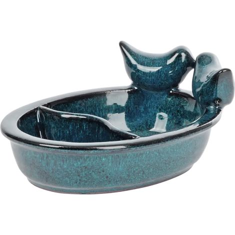 Comedero de cerámica para pájaros, para agua y grano, azul. (1/5)