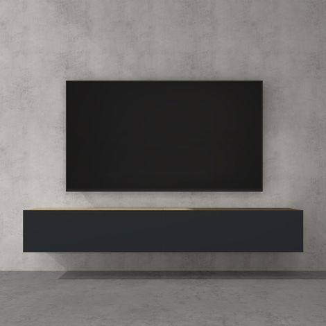 doporro Mobile Porta TV Sospeso 200 cm con 2 Ante Marrone Chiaro e Antracite Opaco, Credenza Bassa da Soggiorno Salotto, Madia Consolle Bicolore per TV Fernsehschrank02