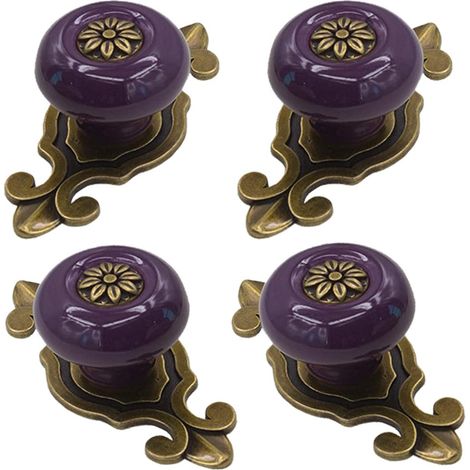 Lot de 4 boutons de placard rétro en céramique, style vintage antique avec plaque arrière, pour cuisine, commode, tiroir, placard, penderie, vert (1/4)