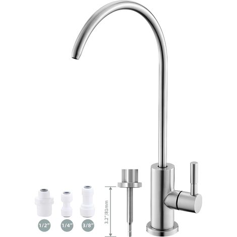 Robinet d'eau potable, facile à installer, robinet de filtre à eau pour évier, robinet à osmose inverse sans plomb pour évier de cuisine, bar, acier inoxydable SUS304 nickel brossé (taille L) (1/5)