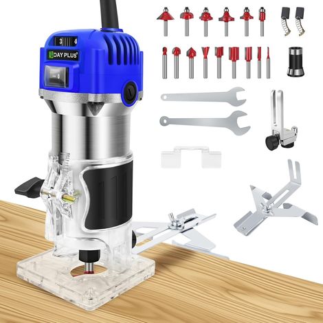Outil de toupie portatif compact, machine de coupe de bois portative de 800 W, 30 000 tr / min, y compris des forets de toupie de 15 1/4 pouces pour le travail du bois et la coupe de précision