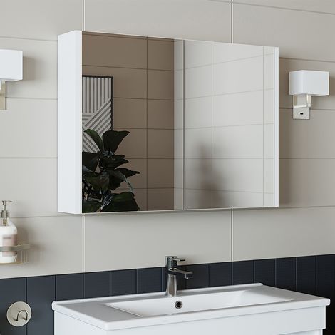 Roomart ATLANTIC-100 Spiegelschrank 80 cm breit, Weiß