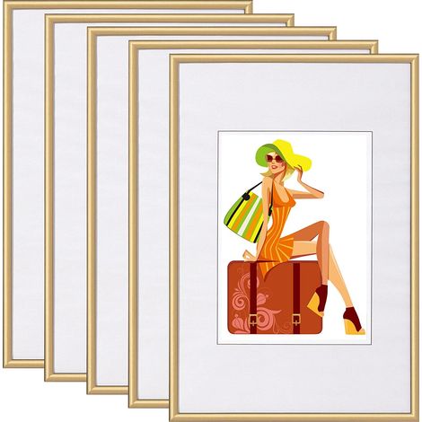 Woltu – Lot de 5 cadres photo or 21x29,7cm – Matériau plastique durable – Pour photos A4 – BR9862GD5