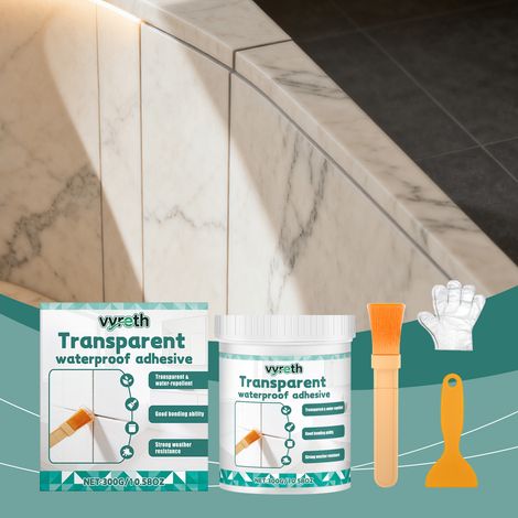 Transparent waterproof adhesive, strong adhesion, weather resistant, suitable for both indoor and outdoor use, for bonding small cracks, aesthetically pleasing, and leak-proof -- 300g + brush 1 + scra (1/5)