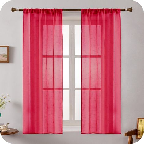 2 paires de rideaux, voile transparent effet lin, passants standards, polyester lavable, salon chambre balcon (1/5)
