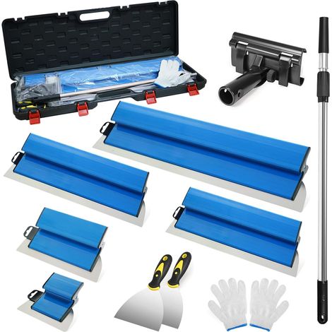 Spatule Enduit Lissage Set, 5 Outils de Spatule (15cm, 25cm, 40cm, 60cm, 80cm) pour les cloisons sèches,à main tige télescopique 85 à 130 cm,2 grattoirs à main et Avec boîte (1/5)
