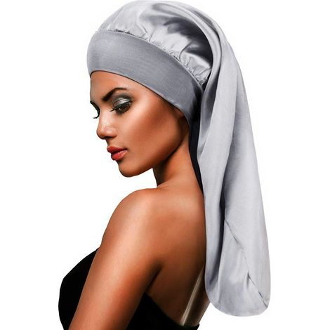 Bonnet en satin pour cheveux longs, bonnet de nuit à large bord pour le soin des cheveux Argent-42-Argent (1/3)