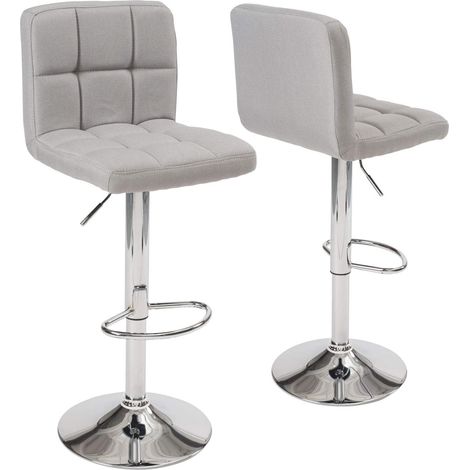 Ensemble de 2 tabourets de bar rembourrés en similicuir, dossier haut, hauteur réglable, pivotants à 360°, repose-pieds, finition chromée, Sivan (blanc) (1/5)