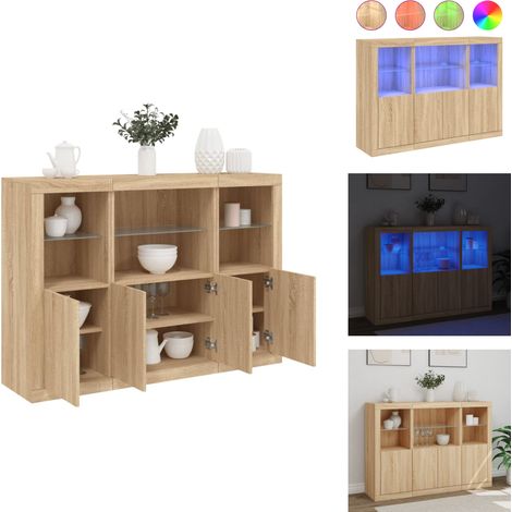Buffets avec lumières LED 3 pcs chêne sonoma bois d'ingénierie - Buffet Moderne - Meuble Rangement - Luminaire Led - Décoration Intérieure - Bibliothèque Murale (1/5)
