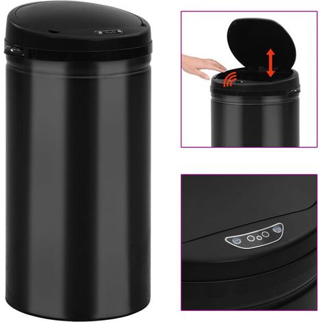 Poubelle automatique à capteur de 50 litres, en acier au carbone, noire. (1/5)