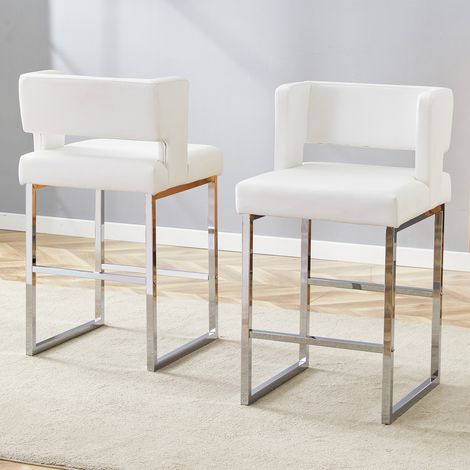 Lot de 2 chaises de bar style nordique,design carré,pieds métal argenté,légères et confortables,plusieurs coloris disponibles.