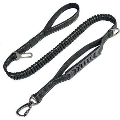 Laisse pour Gros Chien Anti-Traction (1.65 M)【Ceinture de Sécurité】 Absorption de Choc + Couture Réfléchissante + Double Poignée （Noir）