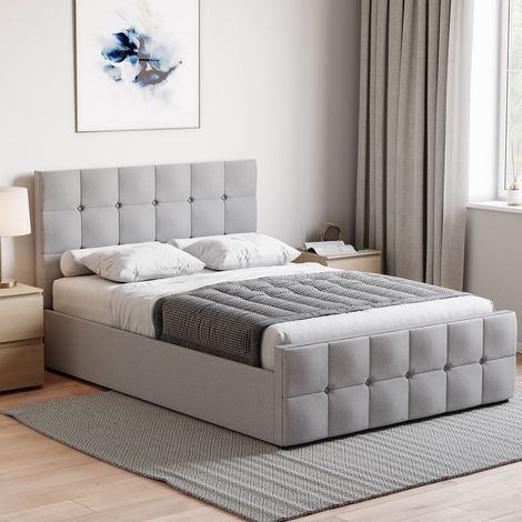 Valentina 4ft6 Double Modern Fabric Ottoman Bed Frame, 135 x 190 cm, Light-Grey-Linen