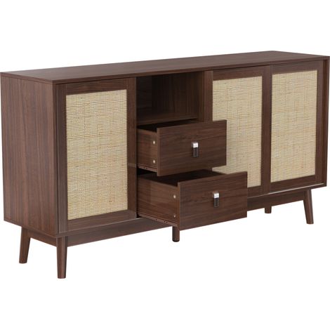 ELVMI Credenza con 3 Porte Scorrevoli e 2 Cassetti per Soggiorno in MDF 155 × 38 × 80 cm Color Legno (1/4)