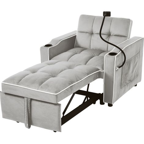 3-in-1 Ausziehbares Einzel-Schlafsofa – Mit Getränkehaltern und Handyhalter, Sofa-Liegestuhl, Schlafstuhl, Sessel, perfekt für kleine Räume,8316776cm (1/5)