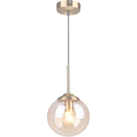 Lustre vintage boule de verre, ferrures en laiton, ampoule E27 pour salle à manger et chambre à coucher (lumière simple, ambre) (1/5)