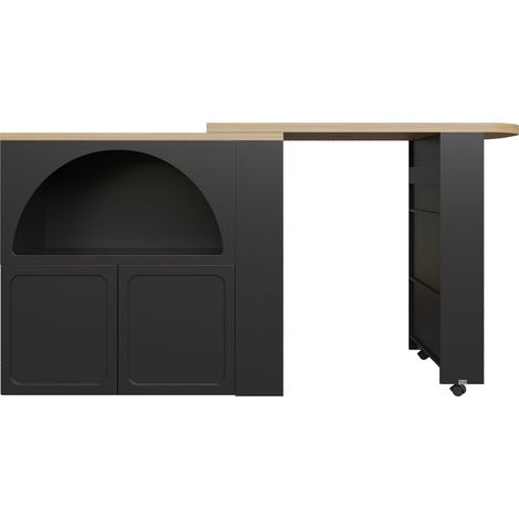 Mesa de bar extensible con almacenaje y ruedas, MDF negro, 135-205 x 39 x 100 cm (1/5)