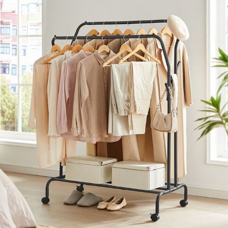 Songmics – Portant à vêtements avec roulettes – Acier noir – Charge 110 kg – Largeur 103,5 cm – Barres pour séchage rapide – Montage facile