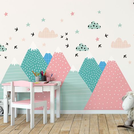 Stickers muraux enfants - Décoration chambre bébé - Autocollant Sticker mural géant enfant montagnes scandinaves VINEKA - 40x60cm (1/5)