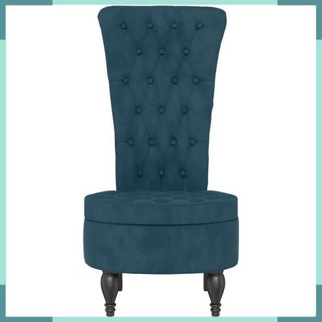 352463 Chaise à dossier haut bleu velours conception de bouton (1/5)