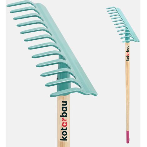 Rateau à Feuilles - Rateau Jardin - Acier - 32 cm - Turquoise - avec Manche Bois 135 cm - 12 Dents - Balai a Gazon - Outil Jardinage pour Entretien Pelouse - Ramasse Feuille-NANOTEH (1/5)