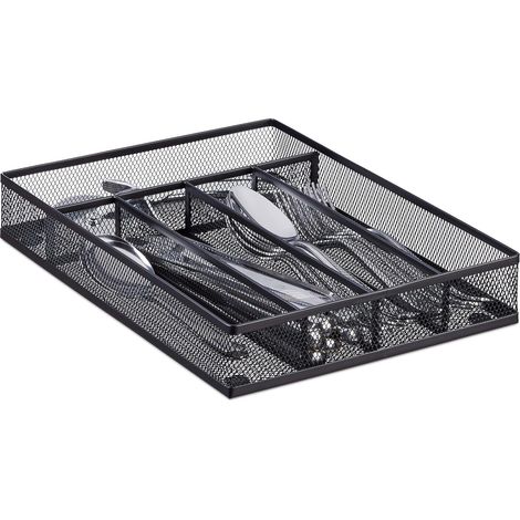 Besteckkasten aus Stahlgewebe, Besteckbox aus Metall, Besteckablage, H x B x T: 5 x 23,5 x 31,7 cm, schwarz