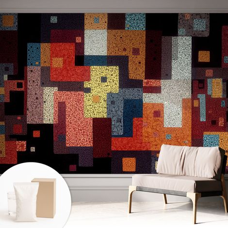 Papier peint intissé décoratif avec colle pour salon chambre et bureau Installation rapide Formes colorées 312x219 cm (1/5)
